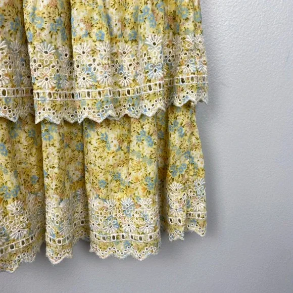 American Eagle Garden Party Faux Wrap Dress Yellow Floral Boho Summer Size Small - Picture 5 of 12